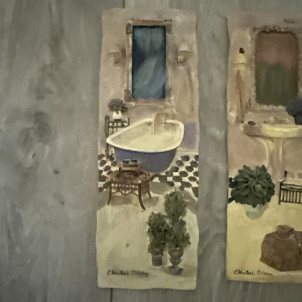Vintage Set of 3 Decorative 3D Bathroom tiles by C. Wimtisle Olson Bathtub Sink